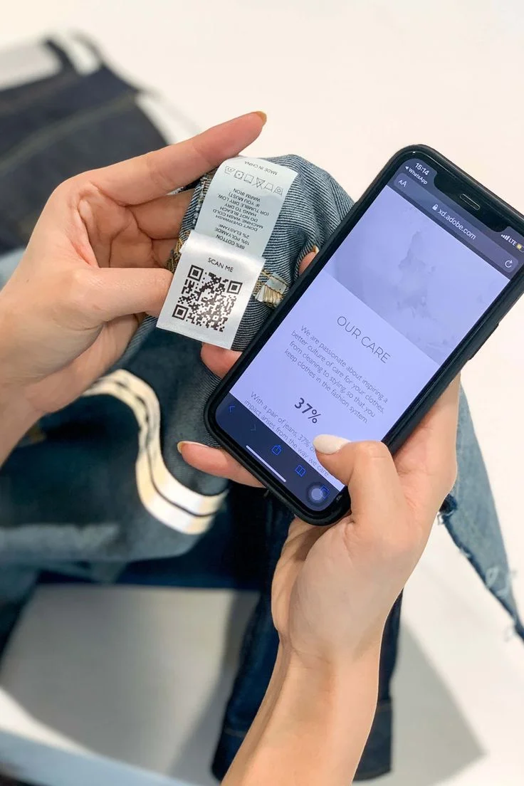 Folded denim with a white feather
