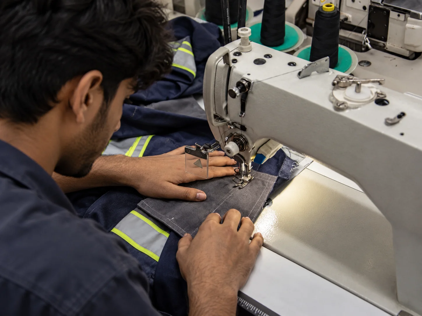 Machinist sewing workwear